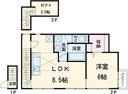 無添加タウン葛飾Ｂ棟 2階1LDKの間取り