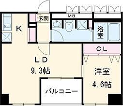 京王線 千歳烏山駅 徒歩13分の賃貸マンション 9階1LDKの間取り