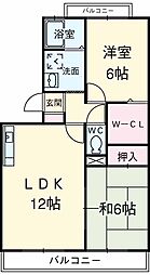 ハイツ・サンピーチ　Ｃ 3階2LDKの間取り
