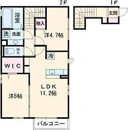JR中央線 武蔵境駅 徒歩6分の賃貸アパート 2階2LDKの間取り