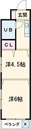コープオリンピアIII 2階1DKの間取り