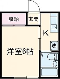 スコラハウス前原 2階1Kの間取り