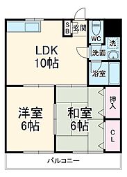 東武伊勢崎線 西新井駅 徒歩20分の賃貸マンション 2階2LDKの間取り