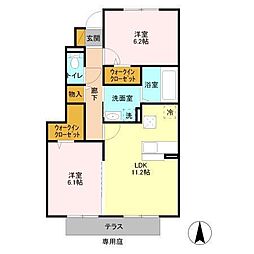 山王ＮＴステージＢ 1階2LDKの間取り