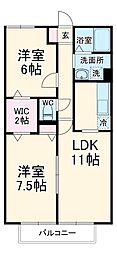 京成本線 八千代台駅 徒歩24分の賃貸アパート 2階2LDKの間取り