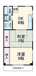 名古屋市営桜通線 吹上駅 徒歩8分の賃貸マンション 3階2DKの間取り