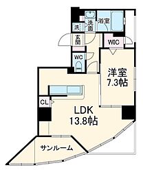 名古屋市営名城線 東別院駅 徒歩6分の賃貸マンション 13階1LDKの間取り
