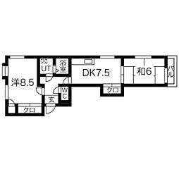 メゾン宝地 4階2DKの間取り