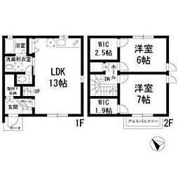 京王相模原線 稲城駅 徒歩4分の賃貸テラスハウス 1階2LDKの間取り