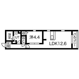 クラージュ平安 2階1LDKの間取り