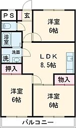 京王線 東府中駅 徒歩11分の賃貸マンション 1階3DKの間取り