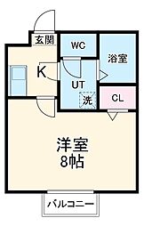 名鉄小牧線 上飯田駅 徒歩4分の賃貸アパート 1階1Kの間取り