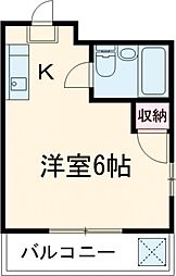 多摩都市モノレール 多摩動物公園駅 徒歩9分の賃貸アパート 2階ワンルームの間取り