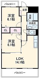 ディアコート 2LDKの間取図画像
