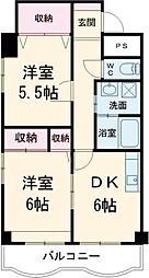 ティアラＢ 5階2DKの間取り