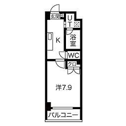 名古屋市営東山線 今池駅 徒歩6分の賃貸マンション 2階1Kの間取り