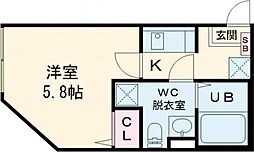 サザンジュエル 3階1Kの間取り