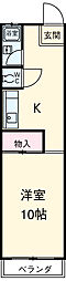 陽明館2 2階1Kの間取り