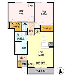 サニーコート 1階2LDKの間取り