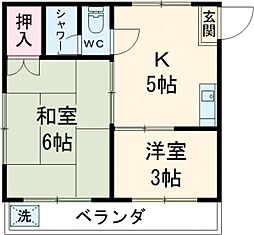 ドミール東 3階2DKの間取り