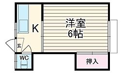 野村荘 2階1Kの間取り