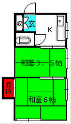 細倉荘 2階2Kの間取り