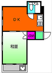 石橋フラッツII 4階1DKの間取り