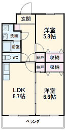 レジデンスあおみ 3階2LDKの間取り