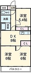 名鉄名古屋本線 知立駅 徒歩20分の賃貸マンション 2階2DKの間取り