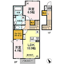 リヴィエールII 2階2LDKの間取り