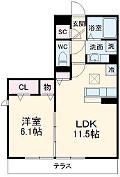 Ｌｅ　ｂｌａｎｃ　II 1階1LDKの間取り