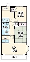 JR東海道本線 東刈谷駅 徒歩16分の賃貸マンション 4階2LDKの間取り