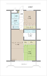 JR上越線 新前橋駅 徒歩26分の賃貸マンション 2階2LDKの間取り