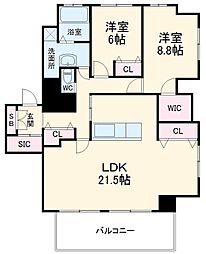 ランディングモジュール 6階2LDKの間取り