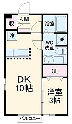 パール・メゾンI 2階1LDKの間取り