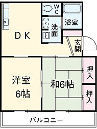 マンションふじ 1階2DKの間取り
