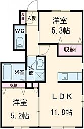 リヴェール 1階2LDKの間取り
