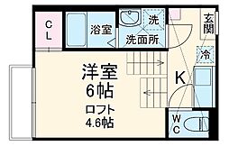 ハーモニーテラス長筬町II 2階1Kの間取り