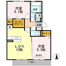 ハートフルタウンA 2LDKの間取図画像