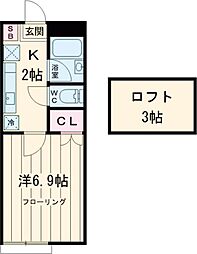都営新宿線 篠崎駅 徒歩26分の賃貸アパート 2階1Kの間取り