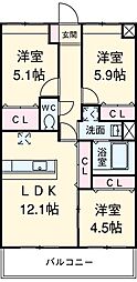 名古屋市営名港線 名古屋港駅 徒歩2分の賃貸マンション 5階3LDKの間取り