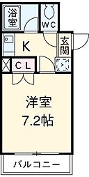 名古屋市営鶴舞線 原駅 徒歩4分の賃貸マンション 2階1Kの間取り
