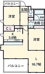 ボヌール 2LDKの間取図画像