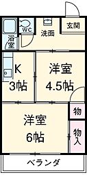 名古屋臨海高速あおなみ線 港北駅 徒歩20分の賃貸マンション 3階2Kの間取り