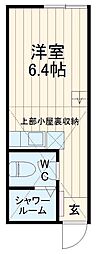 ユナイト屏風浦トレンティーノ 2階ワンルームの間取り