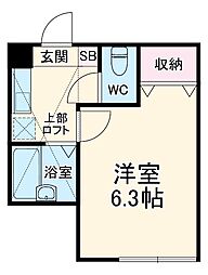 オーシャン 1階1Kの間取り