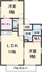 JR中央本線 新守山駅 徒歩17分の賃貸アパート 2階2LDKの間取り