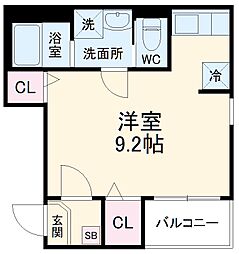 名古屋市営東山線 本陣駅 徒歩7分の賃貸アパート 3階ワンルームの間取り