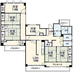 名古屋市営名城線 堀田駅 徒歩5分の賃貸マンション 11階6LDKの間取り