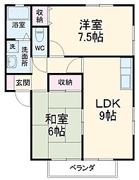 JR東海道本線 愛野駅 徒歩21分の賃貸アパート 2階2DKの間取り